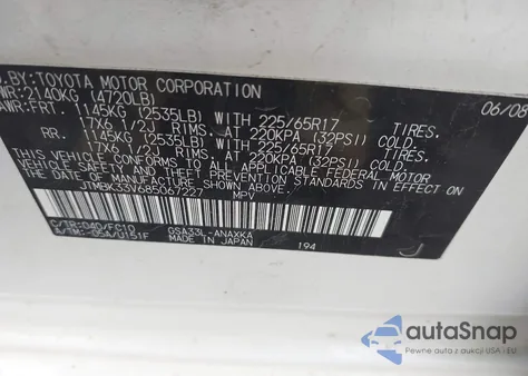 2008 Toyota Rav4 Base V6 from USA, damaged, VIN JTMBK33V685067227